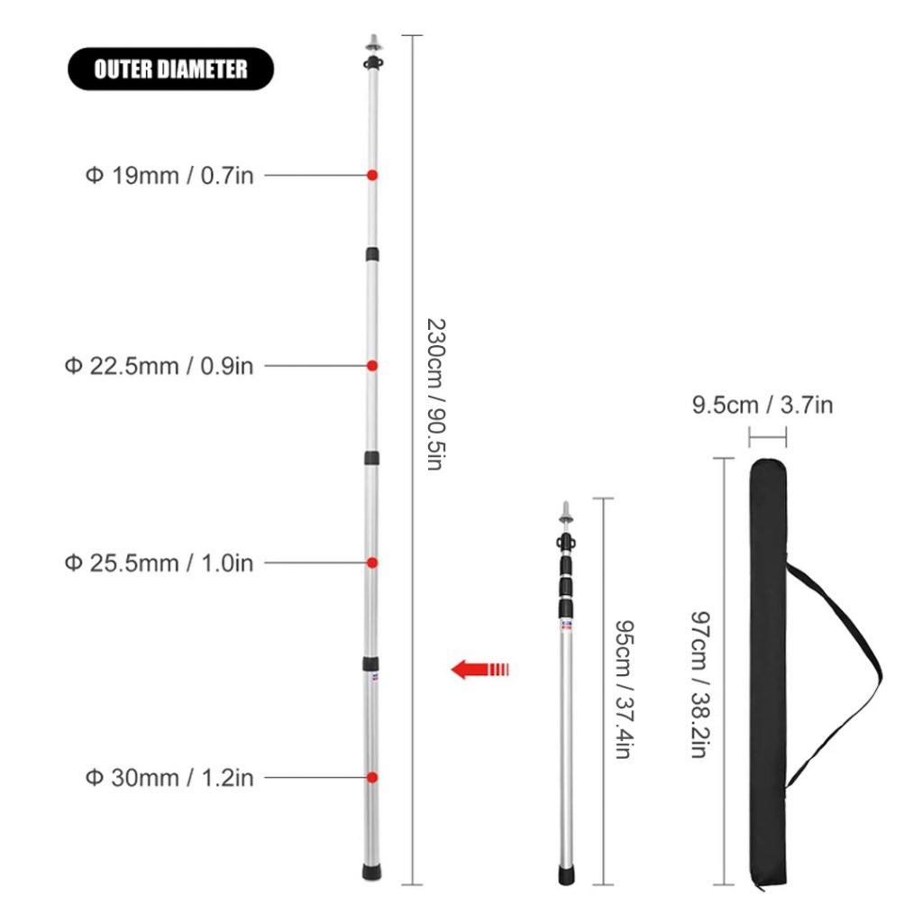 [Set of 2] Adjustable Tent Poles (2.3M) - Silver, TAHAN, adjustable tent pole size 1,